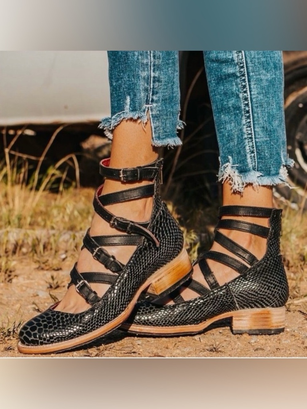 🔥🖤 FREEBIRD by Steven Marcel Black Snake Leather  Size 6